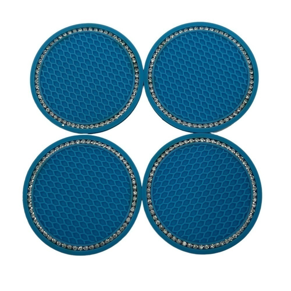 NWT Universal Anti Slip Blue Rhinestone Car Cup Holder Insert Coasters